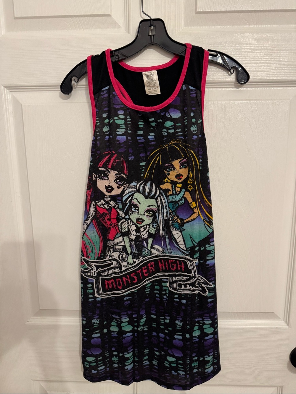 Mattel Monster High Black Tank Dress with Pink Trim and Colorful Character Print